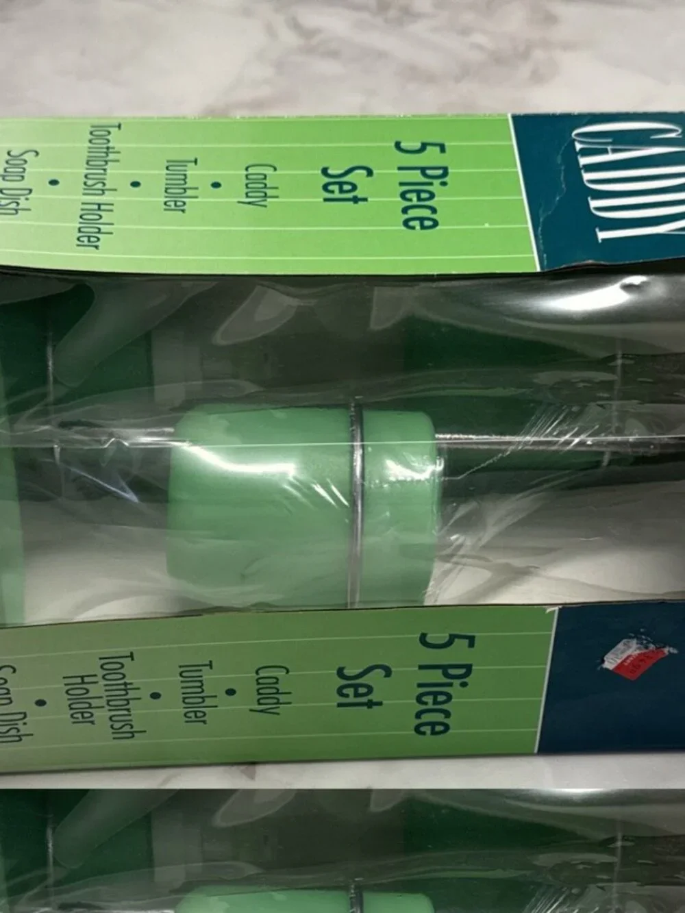 Vintage 90s 5 Piece Bathroom Vertical Caddy Set Green Plastic Chrome Stand NEW
